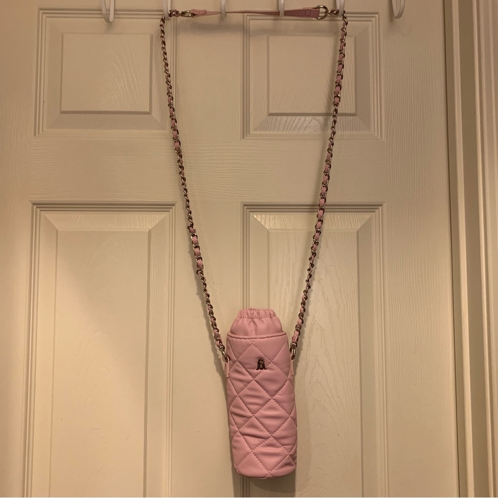 Pink Quilted Crossbody Water Bottle Holder Bag